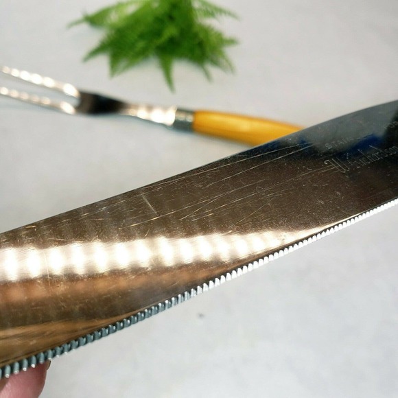 Vintage Richardson Sheffield Carving Set Butterscotch Bakelite Stainless Knife - Picture 10 of 10